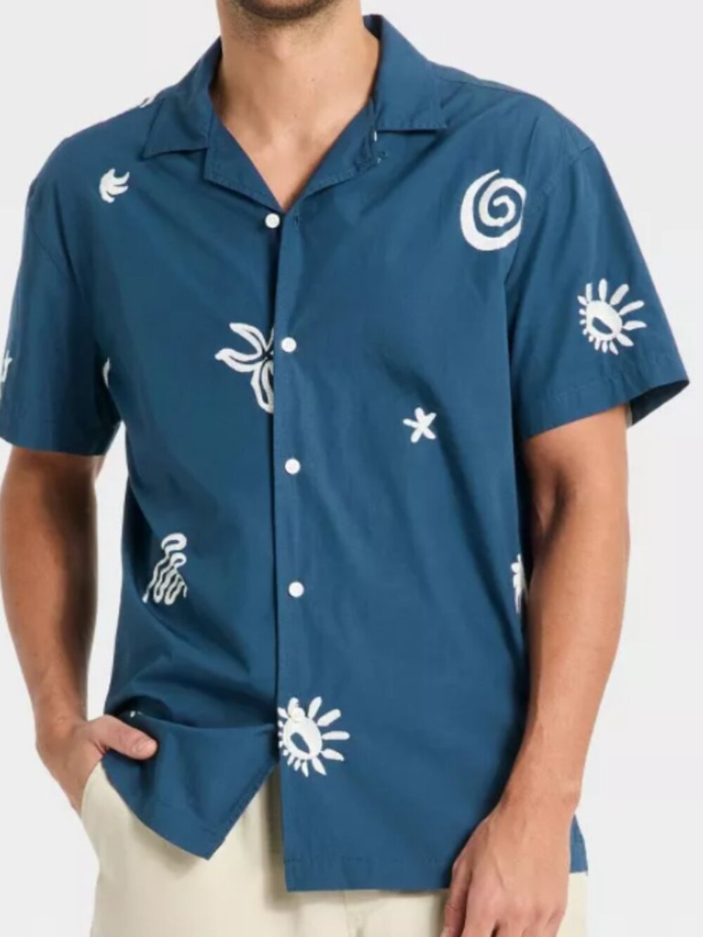 NEW Goodfellow & Co Men's Vacay Camp Navy Blue Large Button Down Shirt
